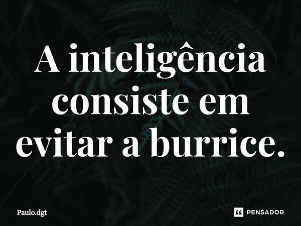 ⁠A inteligência consiste em evitar a burrice.... Frase de Paulo.dgt.
