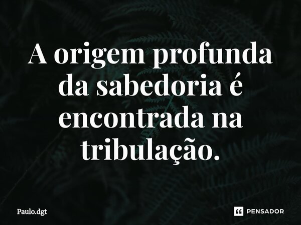 ⁠A origem profunda da sabedoria é encontrada na tribulação.... Frase de Paulo.dgt.