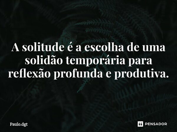 ⁠A solitude é a escolha de uma solidão temporária para reflexão profunda e produtiva.... Frase de Paulo.dgt.