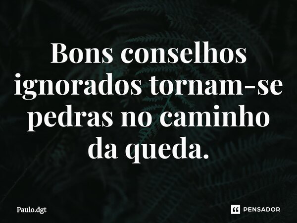 ⁠Bons conselhos ignorados tornam-se pedras no caminho da queda.... Frase de Paulo.dgt.