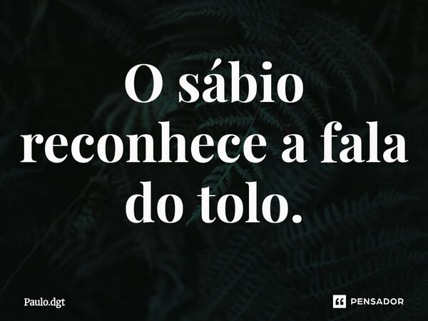 ⁠O sábio reconhece a fala do tolo.... Frase de Paulo.dgt.