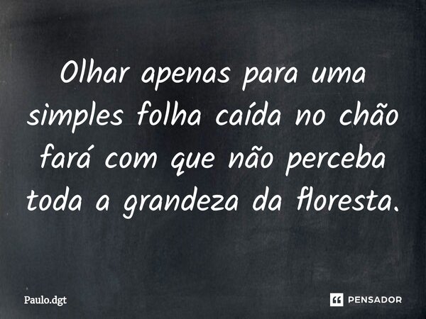 ⁠Olhar apenas para uma simples folha caída no chão fará com que não perceba toda a grandeza da floresta.... Frase de Paulo.dgt.