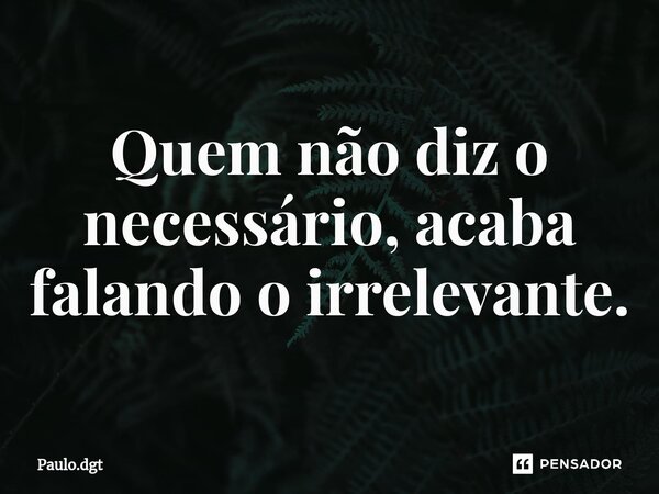 ⁠Quem não diz o necessário, acaba falando o irrelevante.... Frase de Paulo.dgt.
