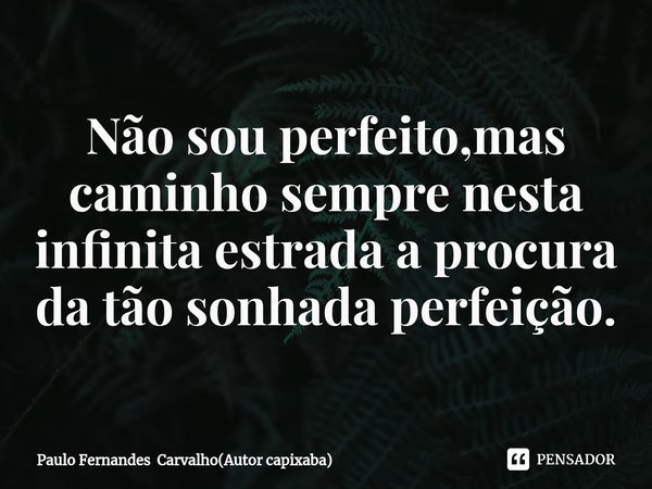 ⁠Não sou perfeito,mas caminho sempre nesta infinita estrada a procura da tão sonhada perfeição.... Frase de Paulo Fernandes Carvalho(Autor capixaba).