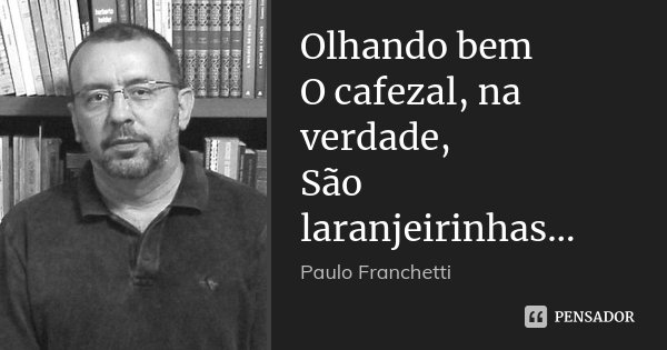 Olhando bem
O cafezal, na verdade,
São laranjeirinhas...... Frase de Paulo Franchetti.