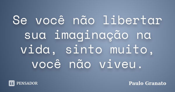 Se você não libertar sua imaginação na vida, sinto muito, você não viveu.... Frase de Paulo Granato.