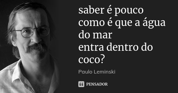 saber é pouco como é que a água do mar entra dentro do coco?... Frase de Paulo Leminski.