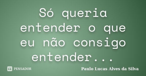Só queria entender o que eu não consigo entender...... Frase de Paulo Lucas Alves da Silva.