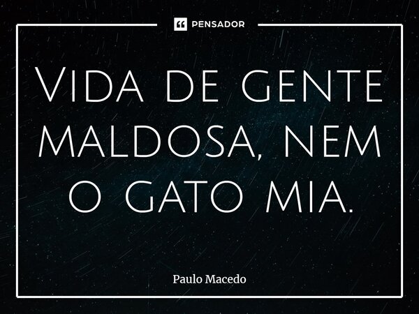 ⁠Vida de gente maldosa, nem o gato mia.... Frase de Paulo Macedo.