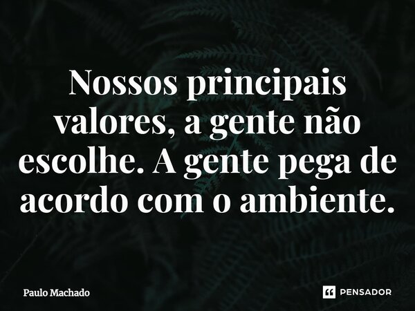 ⁠Nossos principais valores, a gente não escolhe. A gente pega de acordo com o ambiente.... Frase de Paulo Machado.