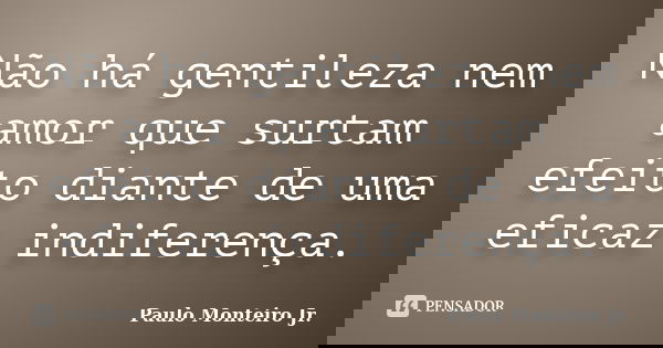 Não há gentileza nem amor que surtam efeito diante de uma eficaz indiferença.... Frase de Paulo Monteiro Jr..