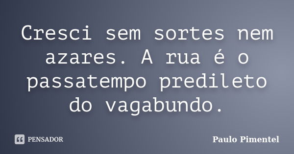 Cresci sem sortes nem azares. A rua é o passatempo predileto do vagabundo.... Frase de Paulo Pimentel.