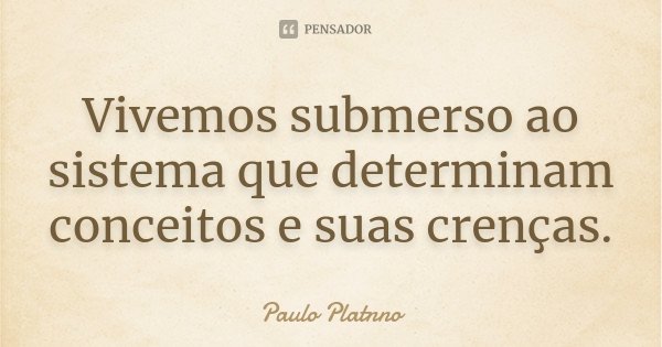 Vivemos submerso ao sistema que determinam conceitos e suas crenças.... Frase de Paulo Platnno.