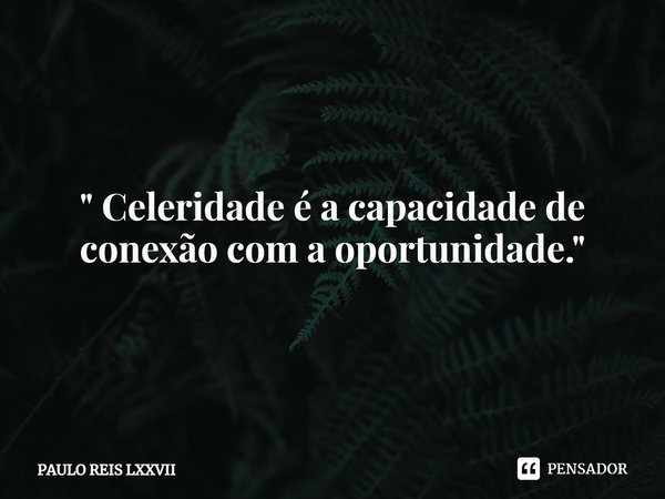 ⁠" Celeridade é a capacidade de conexão com a oportunidade."... Frase de paulo reis LXXVII.