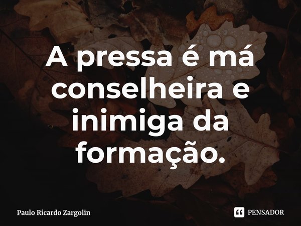 ⁠A pressa é má conselheira e inimiga da formação.... Frase de Paulo Ricardo Zargolin.
