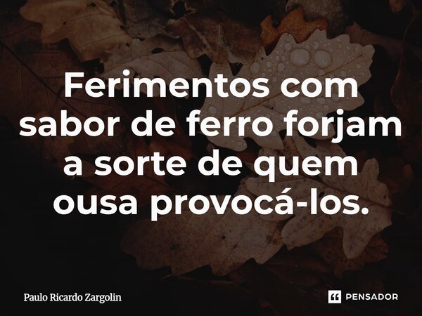 ⁠Ferimentos com sabor de ferro forjam a sorte de quem ousa provocá-los.... Frase de Paulo Ricardo Zargolin.