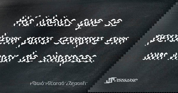 Há ideias que se perdem para sempre em um mar de sinapses.... Frase de Paulo Ricardo Zargolin.
