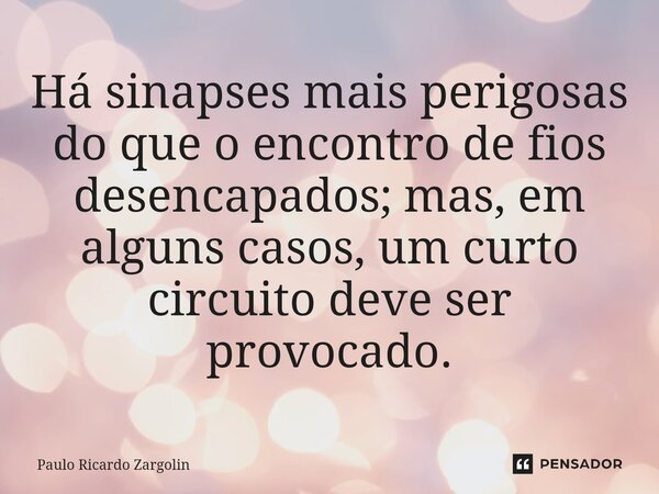 ⁠Há sinapses mais perigosas do que o encontro de fios desencapados; mas, em alguns casos, um curto circuito deve ser provocado.... Frase de Paulo Ricardo Zargolin.