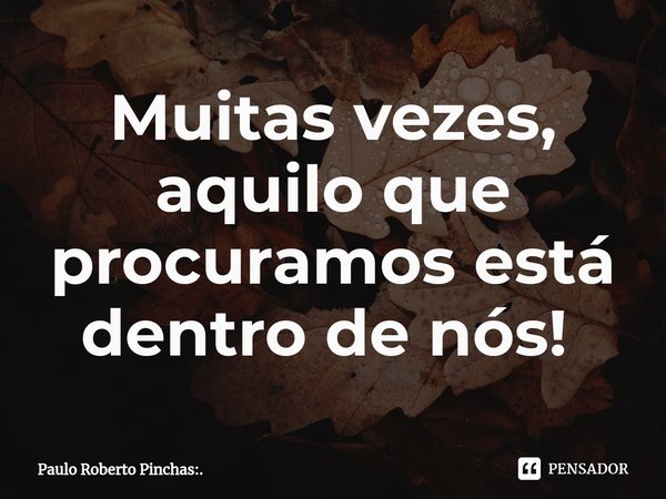 Muitas vezes, aquilo que procuramos está dentro de nós! ⁠... Frase de Paulo Roberto Pinchas:..