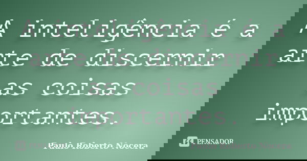 A inteligência é a arte de discernir as coisas importantes.... Frase de Paulo Roberto Nocera.