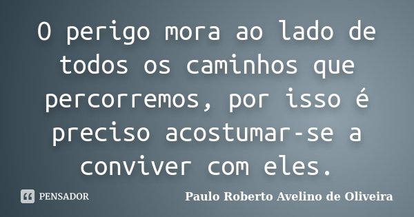 O perigo mora ao lado de todos os caminhos que percorremos, por isso é preciso acostumar-se a conviver com eles.... Frase de Paulo Roberto Avelino de Oliveira.