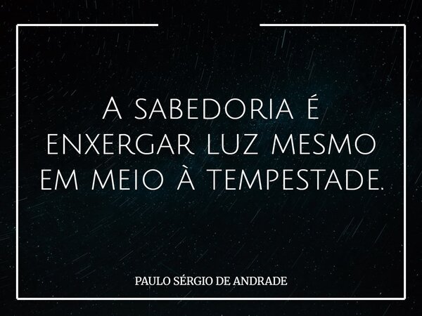 A sabedoria é enxergar luz mesmo em meio à tempestade.... Frase de PAULO SÉRGIO DE ANDRADE.