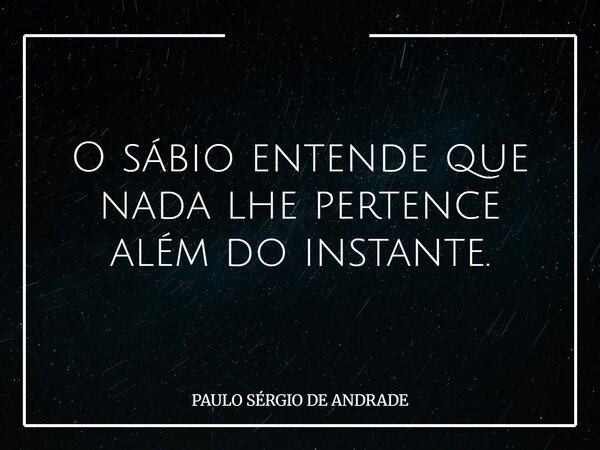 O sábio entende que nada lhe pertence além do instante.... Frase de PAULO SÉRGIO DE ANDRADE.