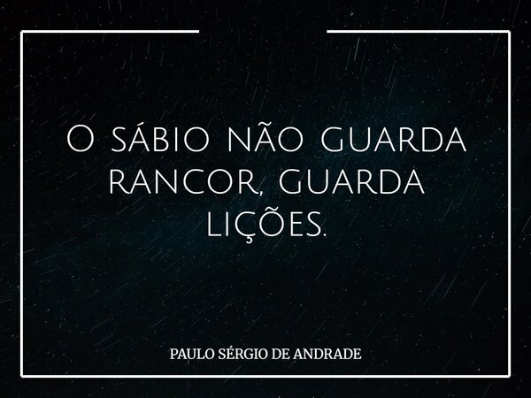 O sábio não guarda rancor, guarda lições.... Frase de PAULO SÉRGIO DE ANDRADE.