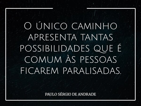 O único caminho apresenta tantas possibilidades que é comum às pessoas ficarem paralisadas.... Frase de PAULO SÉRGIO DE ANDRADE.