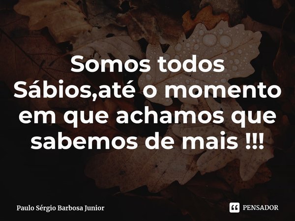 ⁠Somos todos Sábios,até o momento em que achamos que sabemos de mais !!!... Frase de Paulo Sérgio Barbosa Junior.