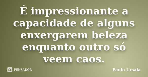 É impressionante a capacidade de alguns enxergarem beleza enquanto outro só veem caos.... Frase de Paulo Ursaia.