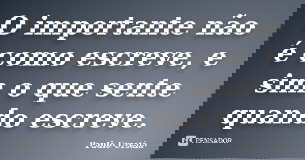 O importante não é como escreve, e sim o que sente quando escreve.... Frase de Paulo Ursaia.