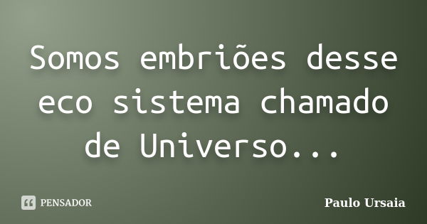 Somos embriões desse eco sistema chamado de Universo...... Frase de Paulo Ursaia.