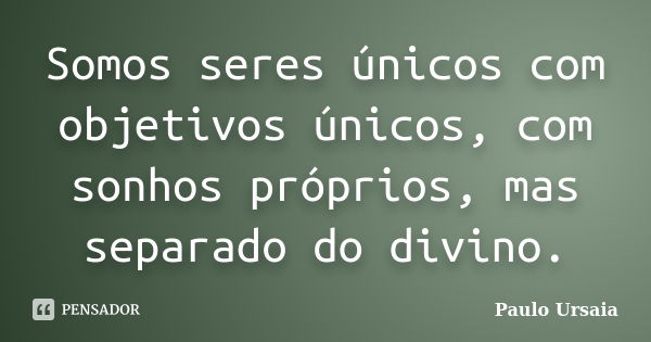 Somos seres únicos com objetivos únicos, com sonhos próprios, mas separado do divino.... Frase de Paulo Ursaia.