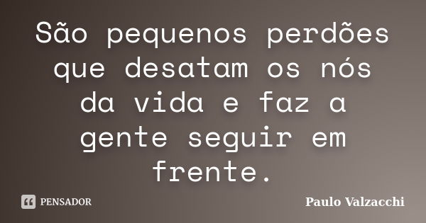 São pequenos perdões que desatam os nós da vida e faz a gente seguir em frente.... Frase de Paulo Valzacchi.