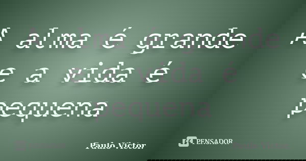 A alma é grande e a vida é pequena... Frase de Paulo Victor.