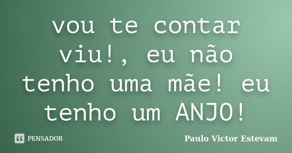 vou te contar viu!, eu não tenho uma mãe! eu tenho um ANJO!... Frase de Paulo Victor Estevam.