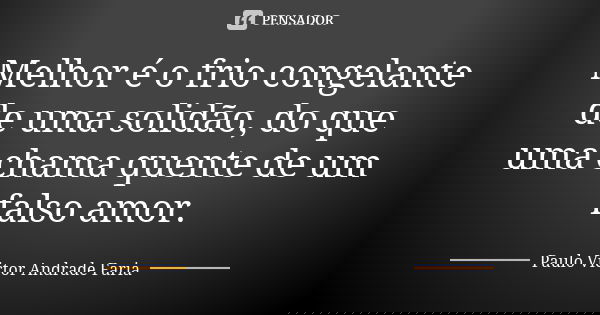 Melhor é o frio congelante de uma solidão, do que uma chama quente de um falso amor.... Frase de Paulo Victor Andrade Faria.