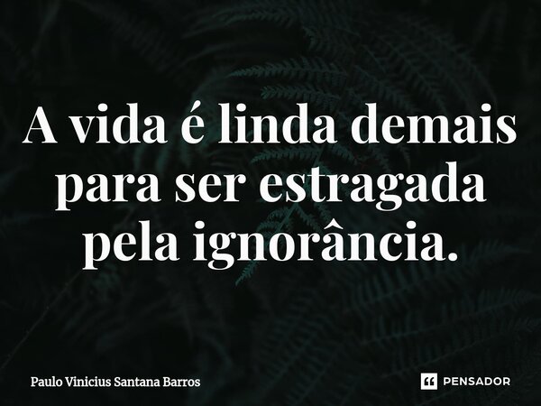 ⁠A vida é linda demais para ser estragada pela ignorância.... Frase de Paulo Vinicius Santana Barros.