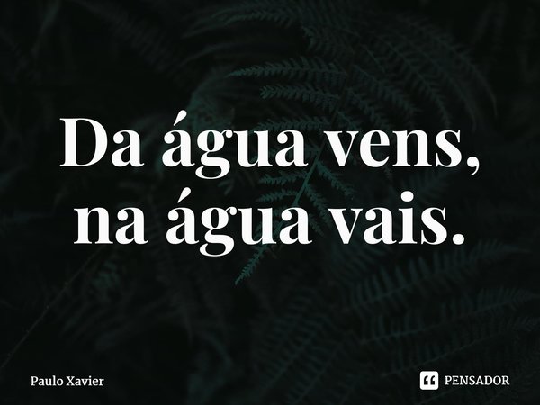 Da água vens, na água vais.... Frase de Paulo Xavier.