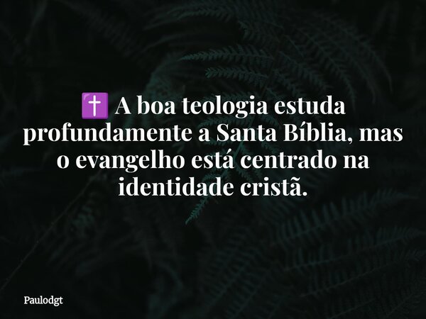 ✝️ A boa teologia estuda profundamente a Santa Bíblia, mas o evangelho está centrado na identidade cristã.... Frase de Paulodgt.