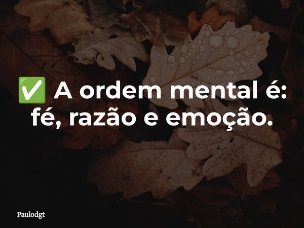 ✅ A ordem mental é: fé, razão e emoção.... Frase de Paulodgt.