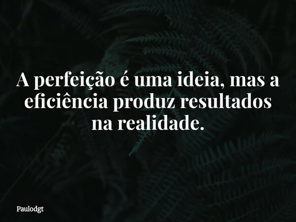 A perfeição é uma ideia, mas a eficiência produz resultados na realidade.... Frase de Paulodgt.