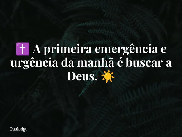 ✝️ A primeira emergência e urgência da manhã é buscar a Deus. ☀️... Frase de Paulodgt.
