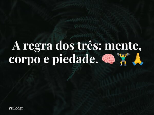 A regra dos três: mente, corpo e piedade. 🧠🏋️‍♂️🙏... Frase de Paulodgt.