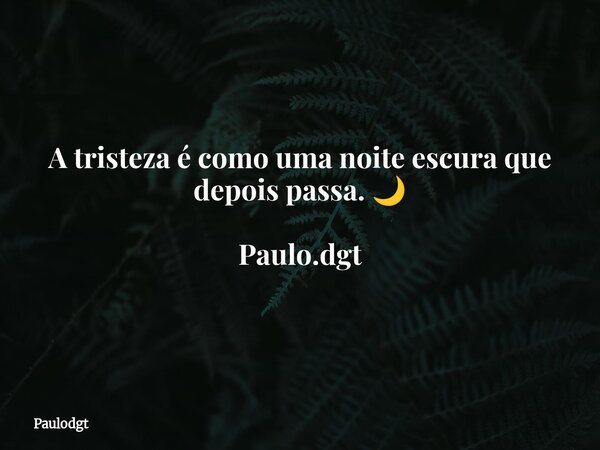 A tristeza é como uma noite escura que depois passa. 🌙 Paulo.dgt... Frase de Paulodgt.