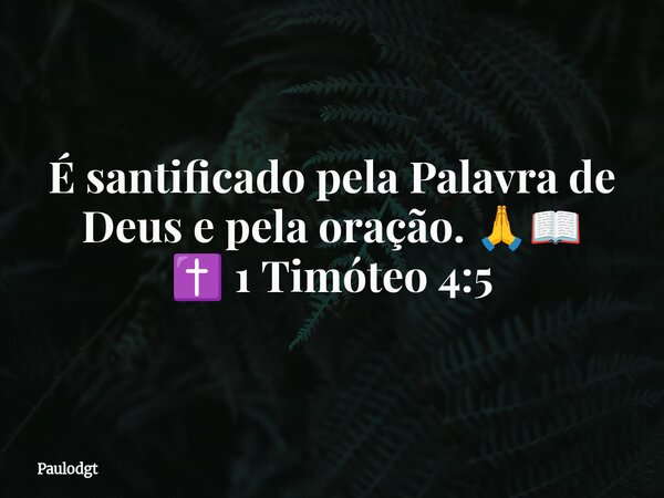 É santificado pela Palavra de Deus e pela oração. 🙏📖 ✝️ 1 Timóteo 4:5... Frase de Paulodgt.