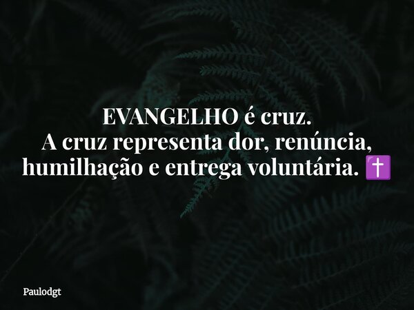 EVANGELHO é cruz. A cruz representa dor, renúncia, humilhação e entrega voluntária. ✝️... Frase de Paulodgt.