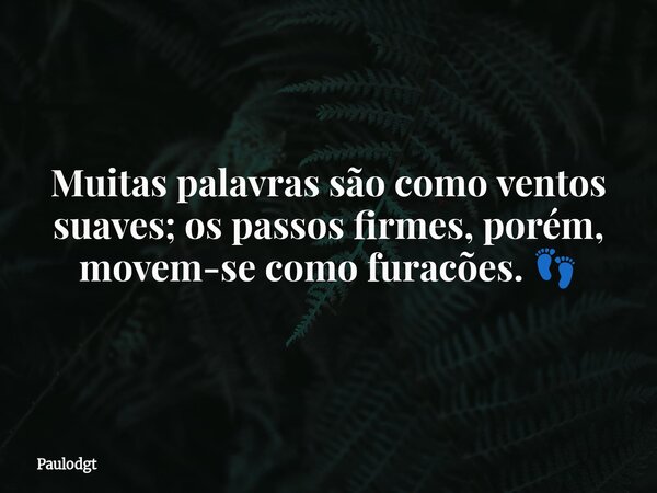 Muitas palavras são como ventos suaves; os passos firmes, porém, movem-se como furacões. 👣... Frase de Paulodgt.