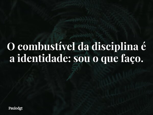 O combustível da disciplina é a identidade: sou o que faço.... Frase de Paulodgt.
